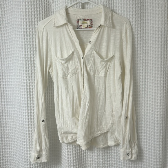 Maeve By Anthropologie Button Down White Pocket Cotton Shirt Women's Size Small - Picture 2 of 7